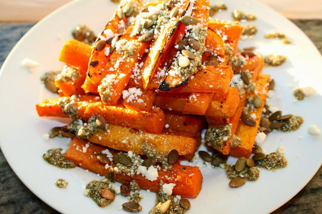 Roasted Butternut Squash Stacks with Sage Pumpkin Seed Pesto