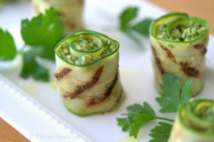 Grilled Artichoke Pesto Zucchini Bites